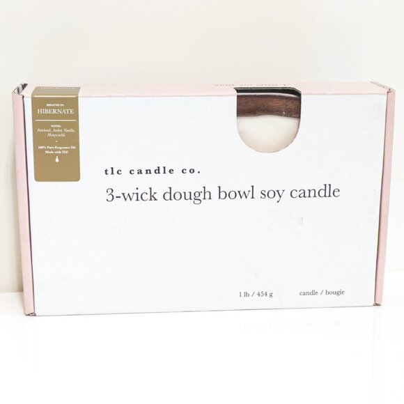 TLC. Candle Co. 3-Wick Dough Bowl Soy Candle Scented Patchouli Vanilla Amber NWT - Picture 1 of 7